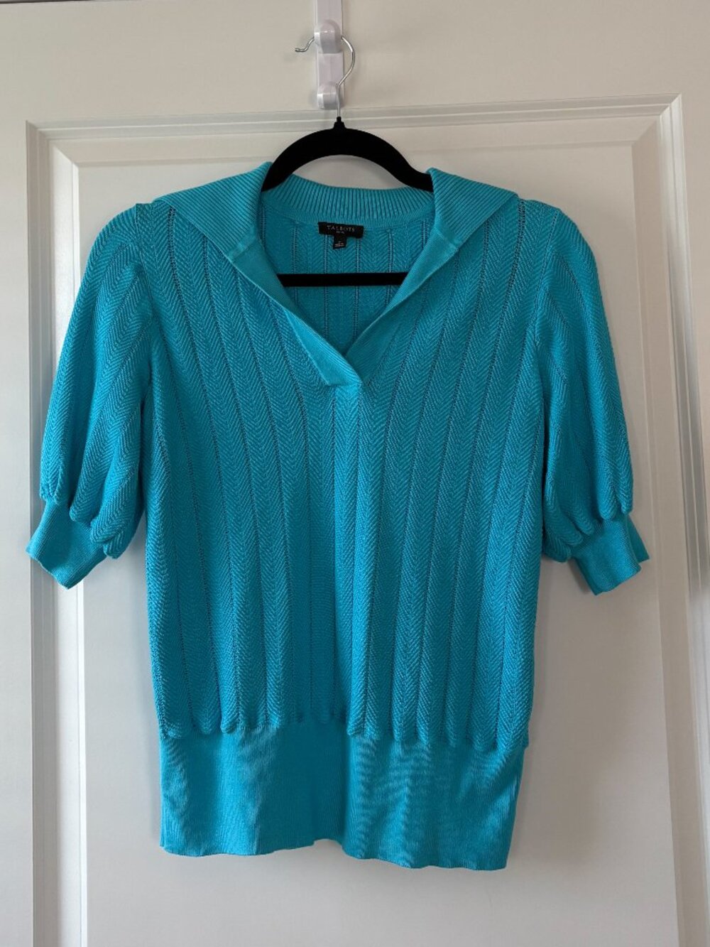 Talbots Azure Blue Tipped Johnny Collar Polo Sweater Size Petite P